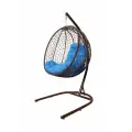 Подвесное кресло капля складная, с ротангом коричневое, голубая подушка