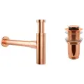 Сифон для раковины Wellsee Drainage System 182122002 в наборе 2 в 1: металлический сифон и донный клапан с переливом в цвете розовое золото