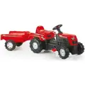Трактор на педалях с прицепом, детский веломобиль, педальная машина-каталка с пластиковыми колесами, поворотный руль, цвет красный