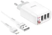 СЗУ, 3 USB 3.4A (C93A), HOCO, Lightning, белый