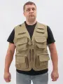 Жилет мужской сетчатый бежевый разгрузочный строительный, для рыбалки, охоты, 3xl
