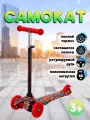 Детский самокат STREET RR1-S, трехколесный, красный с принтом, в пакете,