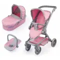 Коляска-трансформер для кукол до 50см, 7в1 с люлькой-переноской, ручка регулируется, с корзиной