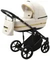 Коляска универсальная Adamex RIMINI LUX 2 в 1, RI-17 - светло-бежевая, светло-бежевая кожа, золотая вставка