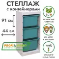 Белый стеллаж труфаст 44х30х91 с бирюзовыми (3 шт) контейнерами