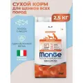 Monge All Breeds Puppy and Junior Сухой корм для щенков всех пород, с лососем и рисом, 2,5 кг