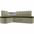 Кухонный угловой диван АртМебель Тефида микровельвет зеленый бежевый левый угол