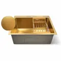 Мойка врезная 60х50 см цвет матовое золото, толщина 3,0 х 0,8 мм, глубина 220 мм + большой сифон с переливом