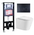 Комплект 3 в 1 инсталляция ESBANO FRAM + Подвесной унитаз WeltWasser Salzbach 043 GL-WT + кнопка черная матовая