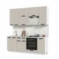 Кухонный гарнитур высокий, без столешницы, Кухня Пасаденна 220 см, h=2370мм, Белый / Шелковый камень