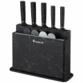 Набор кухонных ножей AGNESS, набор 10 предметов: 5 ножей, 4 доски, подставка, черный