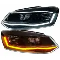 Передние фары Фольксваген Поло седан 2009-2020 бифокальная линза, дальний - LED, ДХО