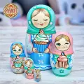 Матрешка деревянная детская развивающая игрушка Зайка с кексиком 5 мест 11 см Орнамент