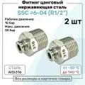 Фитинг прямой SSC 6мм - R1/2 нержавеющая сталь AISI316, цанговый, Пневмофитинг NBPT, Набор 2шт