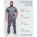 Медицинский костюм мужской 385.4.5 Uniformed, сатори стрейч, рукав короткий, серый, рост 176, размер 46