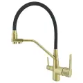 Смеситель для кухни Rainsberg корпус цвета бронза с гибким черным изливом, однорычажный, с отдельным выходом под фильтр. Цвет: бронза с черным изливом