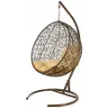 Кресло подвесное Bigarden Kokos, коричневое, со стойкой, бежевая подушка (чехол в подарок)