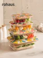 Набор стеклянных контейнеров для еды Rohaus с цветной крышкой из бамбука 4 штуки: 370мл, 650мл, 1000мл, 1500мл