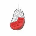Подвесное кресло овал ротанг серое (без стойки), красная подушка