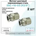 Фитинг прямой SSC 10мм - R3/8 нержавеющая сталь AISI316, цанговый, Пневмофитинг NBPT, Набор 2шт