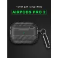 Чехол для наушников AirPods Pro 2 ( на Аирподс Про 2 ) под карбон с карабином, TPU, черный