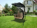 Подвесное садовое кресло Куба на стойке, KALYMERA, с тентом, плетеный ротанг, мягкое сиденье, двухместное
