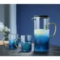 Набор Кувшин с 4 мя стаканами прозрачно-голубого цвета из боросиликатного стекла
