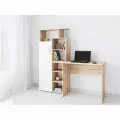 Компьютерный стол Квартет-7, Дуб Сонома/Белый с тиснением Древесные поры, ЛДСП, с полками, для спальни, гостиной, кабинета 1500х1508х500 тэкс