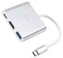 Разветвитель адаптер переходник концентратор Type-C Hoco HB14 Easy use USB-C на USB3.0 + HDMI + PD, серебряный
