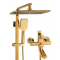 Душевая система со смесителем, 3-х функциональная , с тропическим душем, шлангом и лейкой, максимальная высота 150 см , цвет глянцевое античное золото
