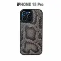 Премиум чехол из натуральной кожи питона графитового оттенка на iPhone 15 Pro