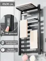 Полотенцесушитель электрический с терморегулятором для ванной комнаты с полкой, вертикальный, горизонтальный, черный