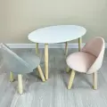 Стол детский Овал белый + 2 мягких Стула серый и розовый от DimDomKids, ножки из дерева