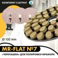 Набор дисков алмазных (черепашек, АГШК) для полировки мрамора с водяным охлаждением MR-Flat № 7, 100 мм (3 шт.). / Круги шлифовальные по камню / Черепашки с водяным охлаждением / Черепахи по мрамору