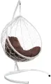 Подвесное кресло с ротангом Капля M-Group белое с коричневой подушкой