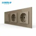 Двухклавишный механический выключатель Livolo с розетками на 3 поста (2-0-0)