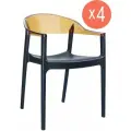 Комплект из 4-х обеденных кресел для кухни Siesta Contract Carmen, прозрачная янтарная спинка, цвет черный