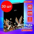 Комплект 30 шт, Тетрадь на кольцах А5 (175х215 мм), 240 л, обложка твердый картон, клетка, BRAUBERG, Идиллия, 404095