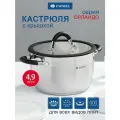 Кастрюля нержавеющая сталь, 4.9 л, с крышкой, крышка стекло, круглая, Daniks, Орландо, GS-01435-22CA, индукция