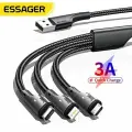 Зарядный кабель 3A Essager 3 в 1 USB c Lightning, MicroUSB и разъемом Type-C для iPhone 14, 13, 12, Xiaomi, Samsung, iPad