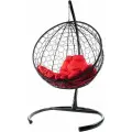 Подвесное кресло - кокон с ротангом Круг чёрное, красная подушка