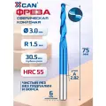 Фреза спиральная XCAN двухзаходная, R1.5х30.5хD6х75мм, с нано-синим покрытием, по металлу и дереву