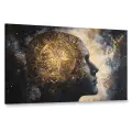 Картина на холсте интерьерная 100х60 см, картина, масло, небесное существо, лицо, символы зодиака, звездное небо, свет