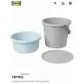 Набор ведро и таз IKEA PEPPRIG, с крышкой, круглая форма, 3 предмета