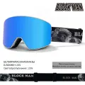 Магнитные горнолыжные очки с двойным слоем, защищающие от запотевания и снежной слепоты，Белая оправа, синие линзы