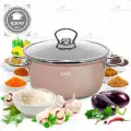 Кастрюля эмалированная 5,2 л с крышкой 26 см для газовых, электрических и индукционных плит, цвет розовый с серебром