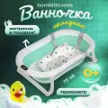 Ванночка для купания новорожденных складная с термометром и подушкой 75х46х21 зеленая