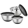 MercuryHaus / Набор мисок из нержавеющей стали / Миски с крышками, 3 шт / Салатник с крышкой/ Миска