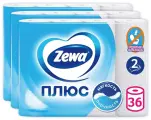 Туалетная бумага ZEWA Плюс, двухслойная, белая, без ароматизации, 12 шт, 3 упак