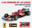 Bburago 1:43 Ferrari 2024 SF-24 Майами Формульный болид Формулы-1, Литые под давлением автомобили, коллекционная модель гоночных игрушек